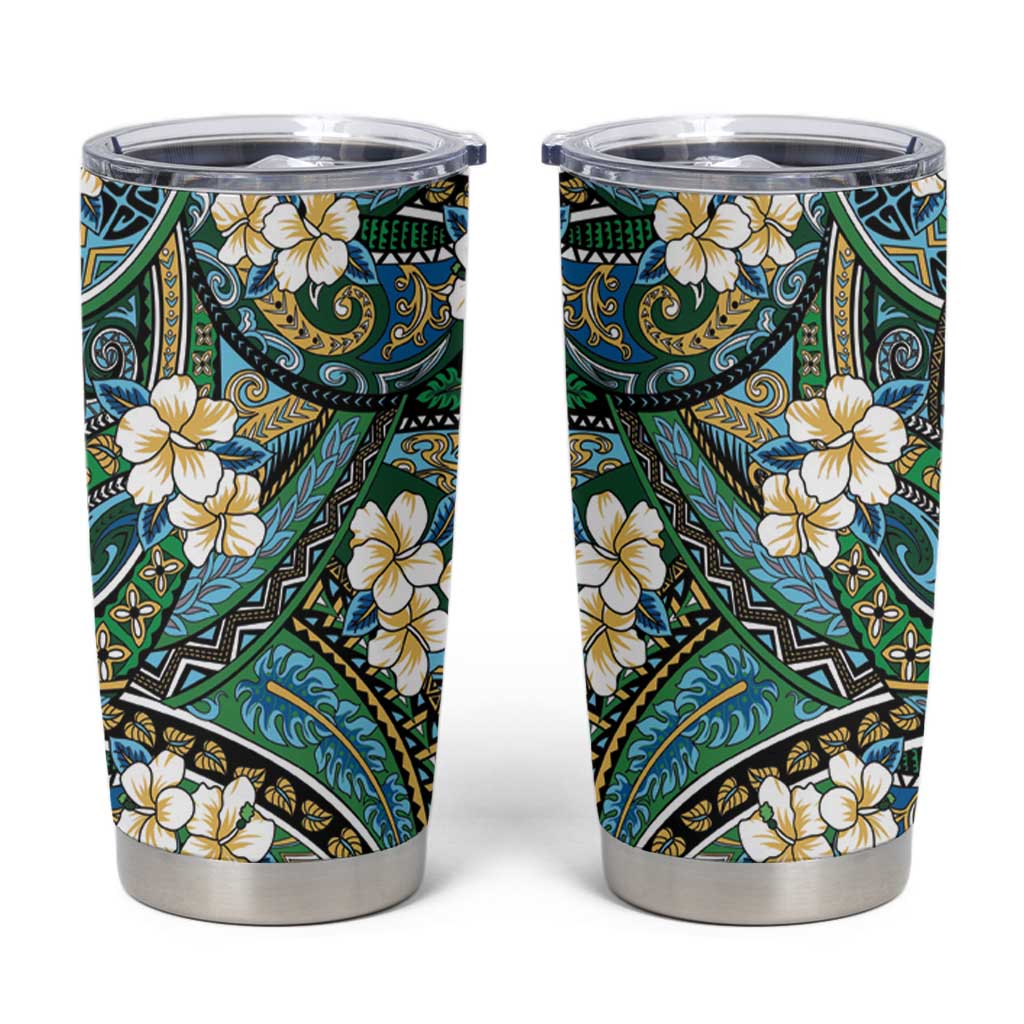 Polynesian Hibiscus Tropical Green Floral Tumbler Cup Tribal Pattern LT01 Green - Polynesian Pride
