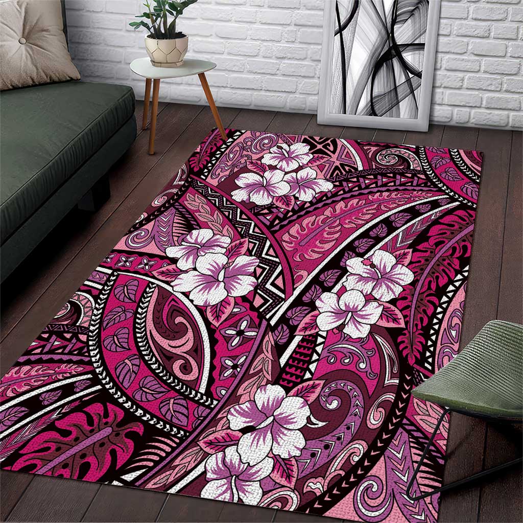 Polynesian Hibiscus Tropical Pink Floral Area Rug Tribal Pattern LT01 Pink - Polynesian Pride