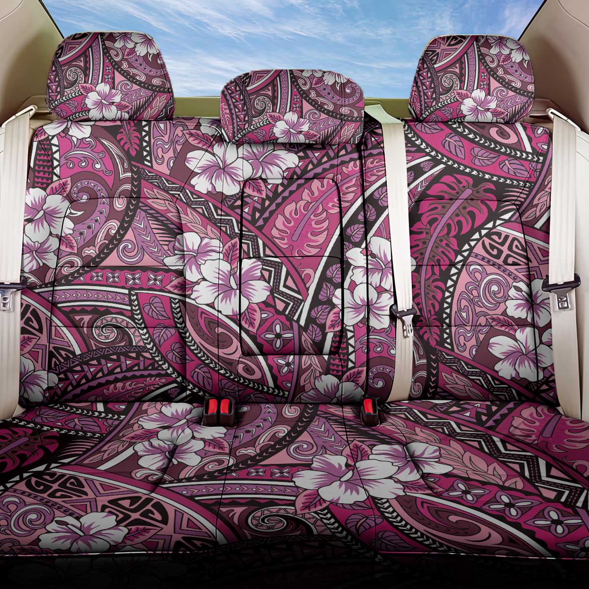 Polynesian Hibiscus Tropical Pink Floral Back Car Seat Cover Tribal Pattern LT01 One Size Pink - Polynesian Pride