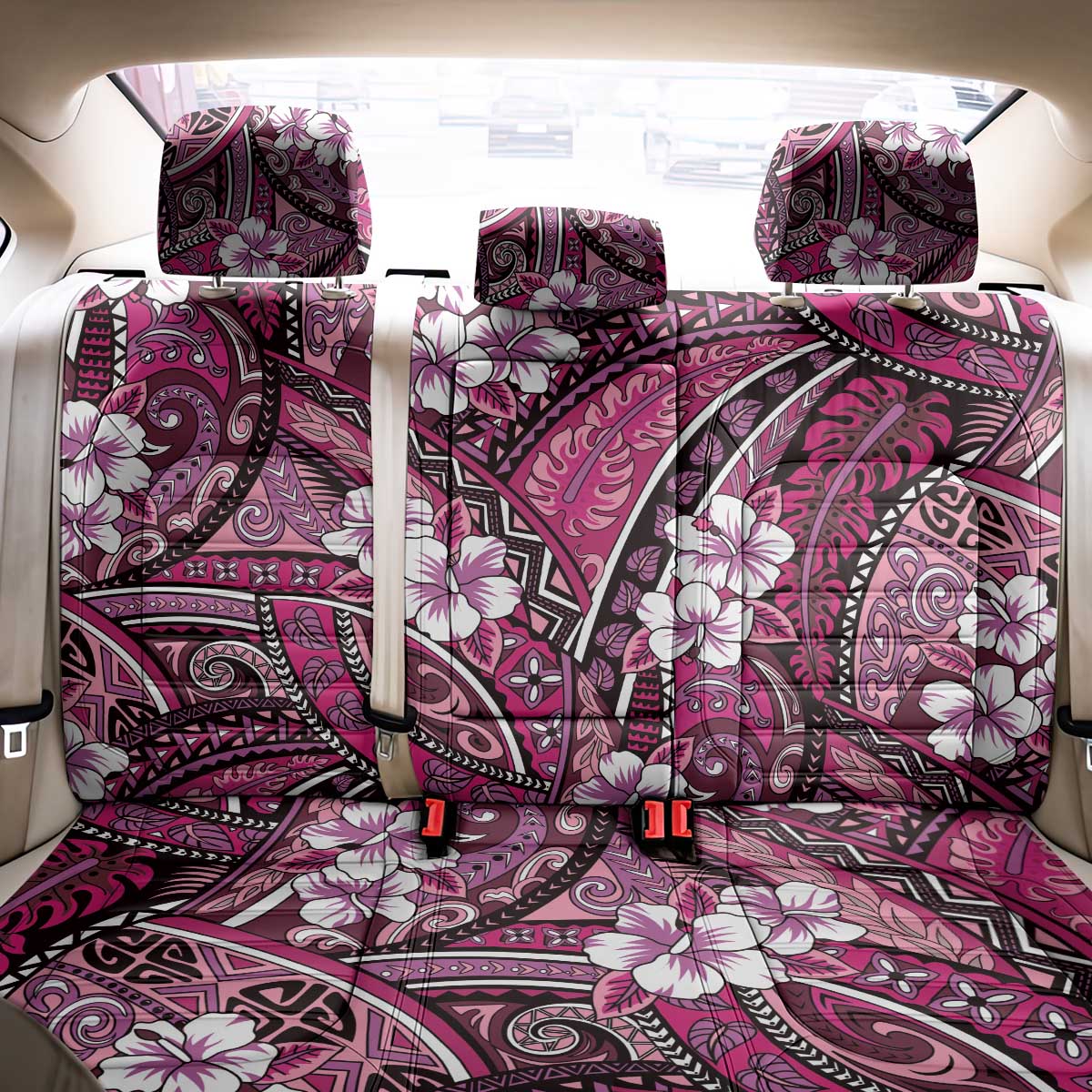 Polynesian Hibiscus Tropical Pink Floral Back Car Seat Cover Tribal Pattern LT01 - Polynesian Pride
