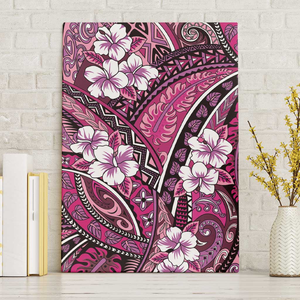 Polynesian Hibiscus Tropical Pink Floral Canvas Wall Art Tribal Pattern LT01 Without Frame Pink - Polynesian Pride