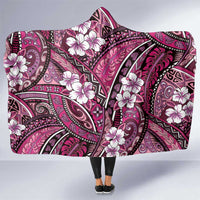 Polynesian Hibiscus Tropical Pink Floral Hooded Blanket Tribal Pattern LT01 One Size Pink - Polynesian Pride