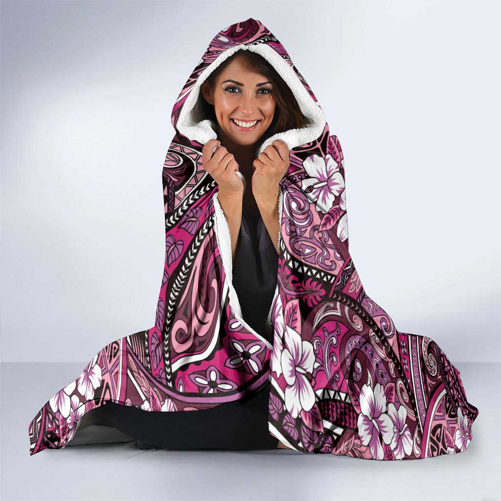 Polynesian Hibiscus Tropical Pink Floral Hooded Blanket Tribal Pattern LT01 - Polynesian Pride