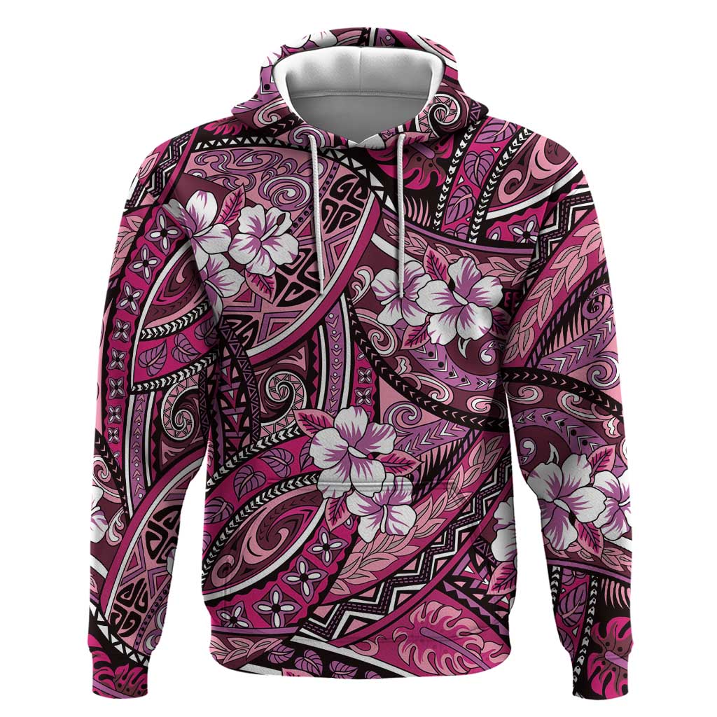 Polynesian Hibiscus Tropical Pink Floral Hoodie Tribal Pattern LT01 Pullover Hoodie Pink - Polynesian Pride