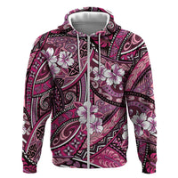 Polynesian Hibiscus Tropical Pink Floral Hoodie Tribal Pattern LT01 Zip Hoodie Pink - Polynesian Pride