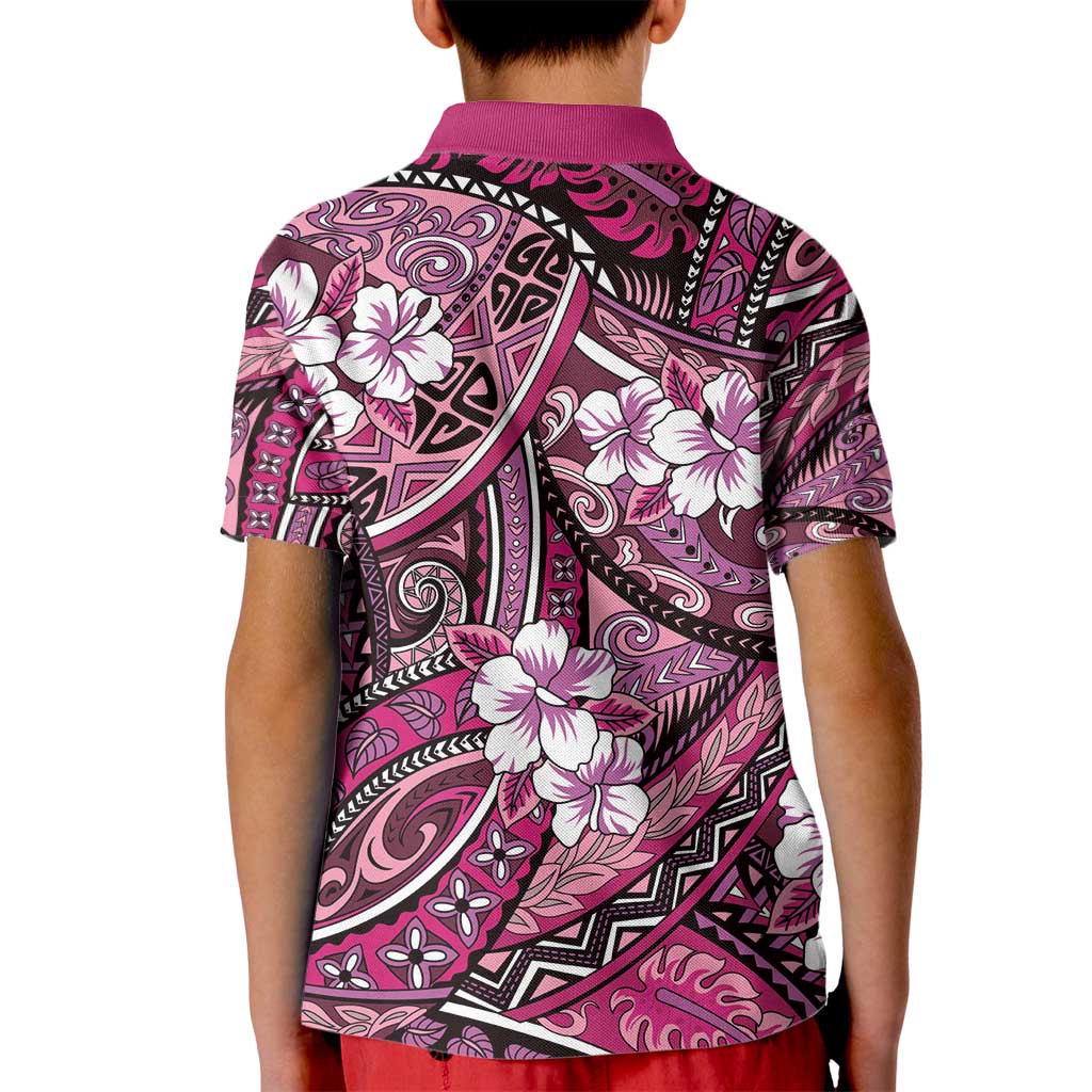Polynesian Hibiscus Tropical Pink Floral Kid Polo Shirt Tribal Pattern LT01 - Polynesian Pride