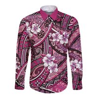 Polynesian Hibiscus Tropical Pink Floral Long Sleeve Button Shirt Tribal Pattern LT01 Unisex Pink - Polynesian Pride