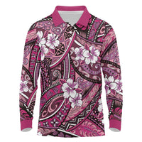 Polynesian Hibiscus Tropical Pink Floral Long Sleeve Polo Shirt Tribal Pattern LT01 Pink - Polynesian Pride