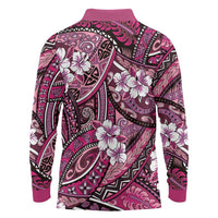 Polynesian Hibiscus Tropical Pink Floral Long Sleeve Polo Shirt Tribal Pattern LT01 - Polynesian Pride
