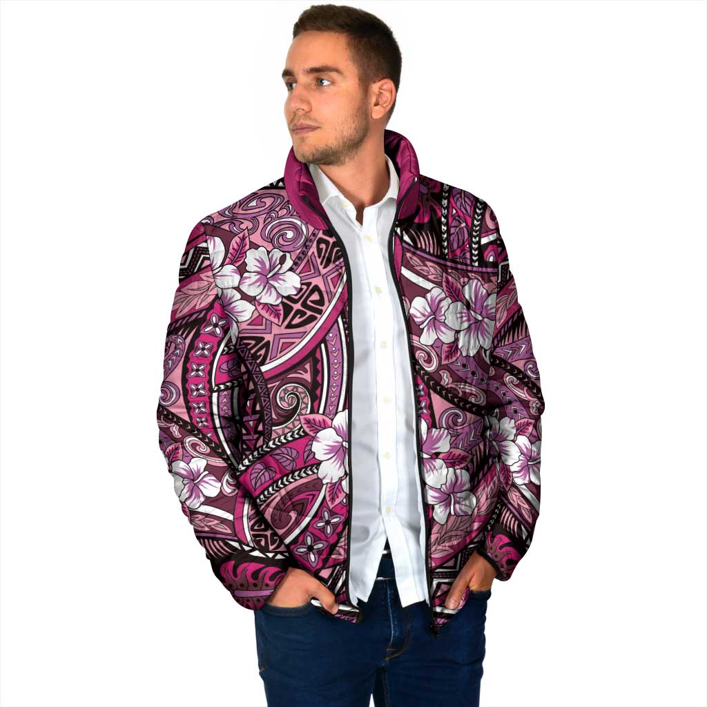 Polynesian Hibiscus Tropical Pink Floral Padded Jacket Tribal Pattern LT01 - Polynesian Pride