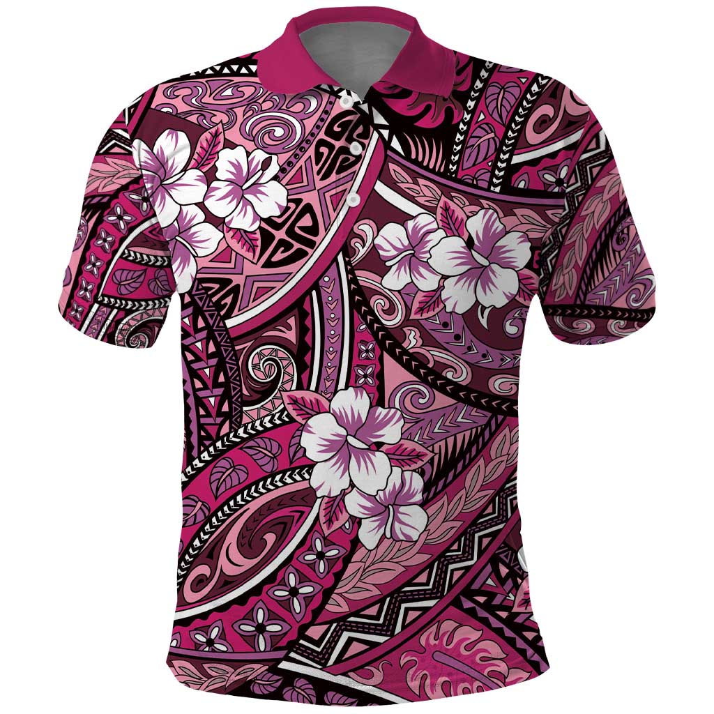 Polynesian Hibiscus Tropical Pink Floral Polo Shirt Tribal Pattern LT01 Pink - Polynesian Pride