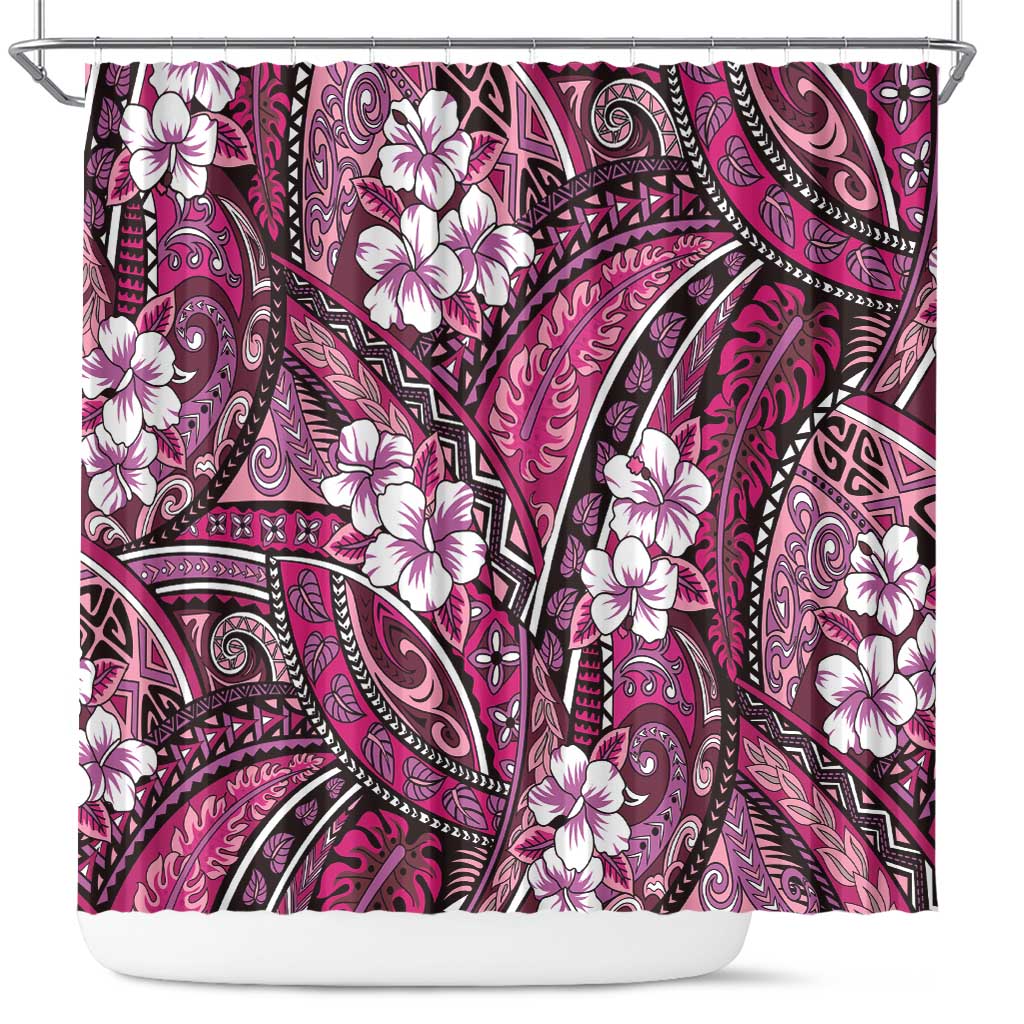 Polynesian Hibiscus Tropical Pink Floral Shower Curtain Tribal Pattern LT01 Pink - Polynesian Pride