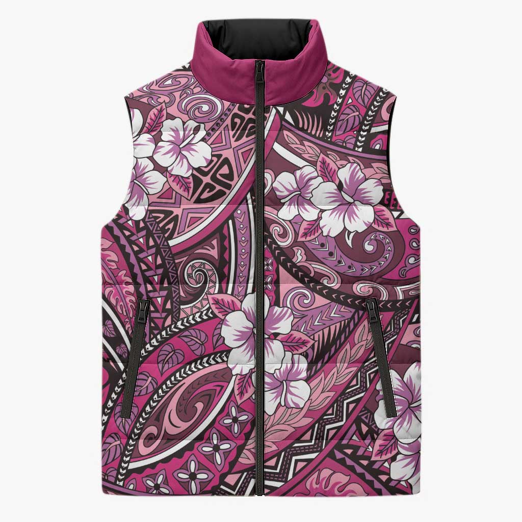 Polynesian Hibiscus Tropical Pink Floral Sleeveless Puffer Jacket Tribal Pattern LT01 Unisex Pink - Polynesian Pride