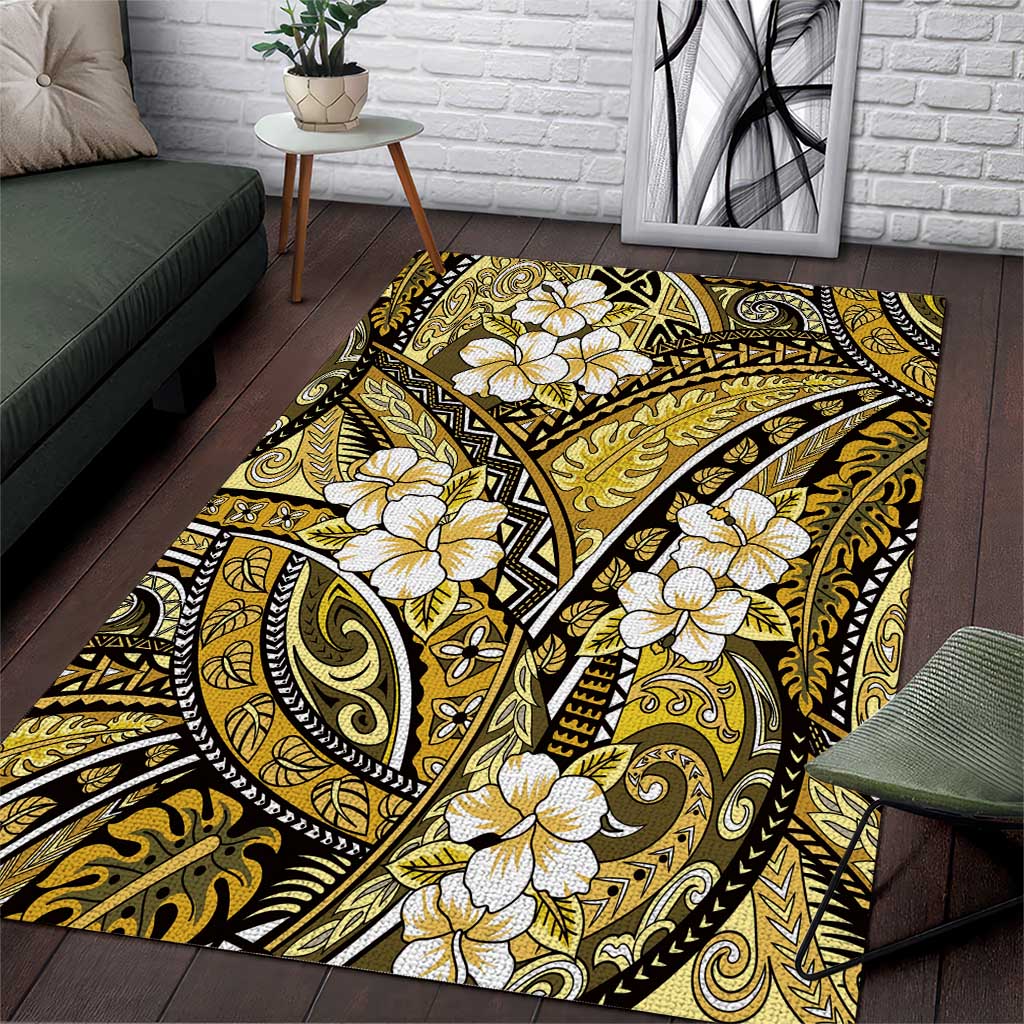 Polynesian Hibiscus Tropical Yellow Floral Area Rug Tribal Pattern LT01 Yellow - Polynesian Pride