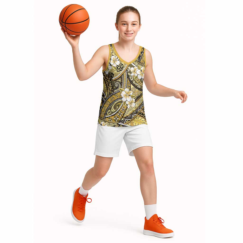 Polynesian Hibiscus Tropical Yellow Floral Basketball Jersey Tribal Pattern LT01 - Polynesian Pride