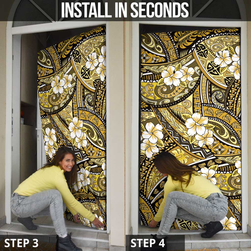 Polynesian Hibiscus Tropical Yellow Floral Door Cover Tribal Pattern LT01 - Polynesian Pride