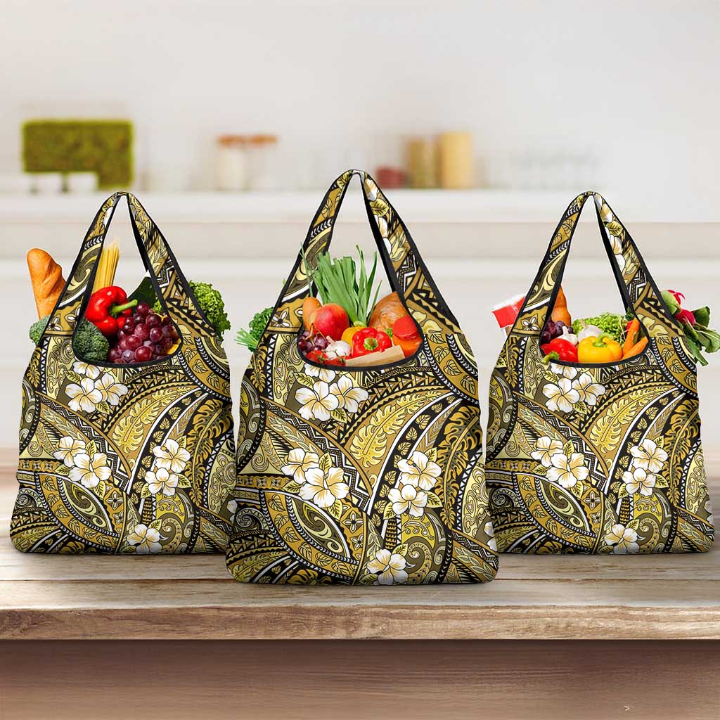 Polynesian Hibiscus Tropical Yellow Floral Grocery Bag Tribal Pattern LT01 3-pack One Size Yellow - Polynesian Pride