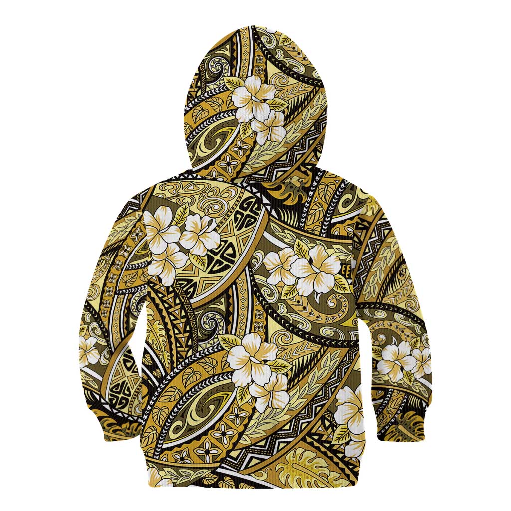 Polynesian Hibiscus Tropical Yellow Floral Kid Hoodie Tribal Pattern LT01 - Polynesian Pride