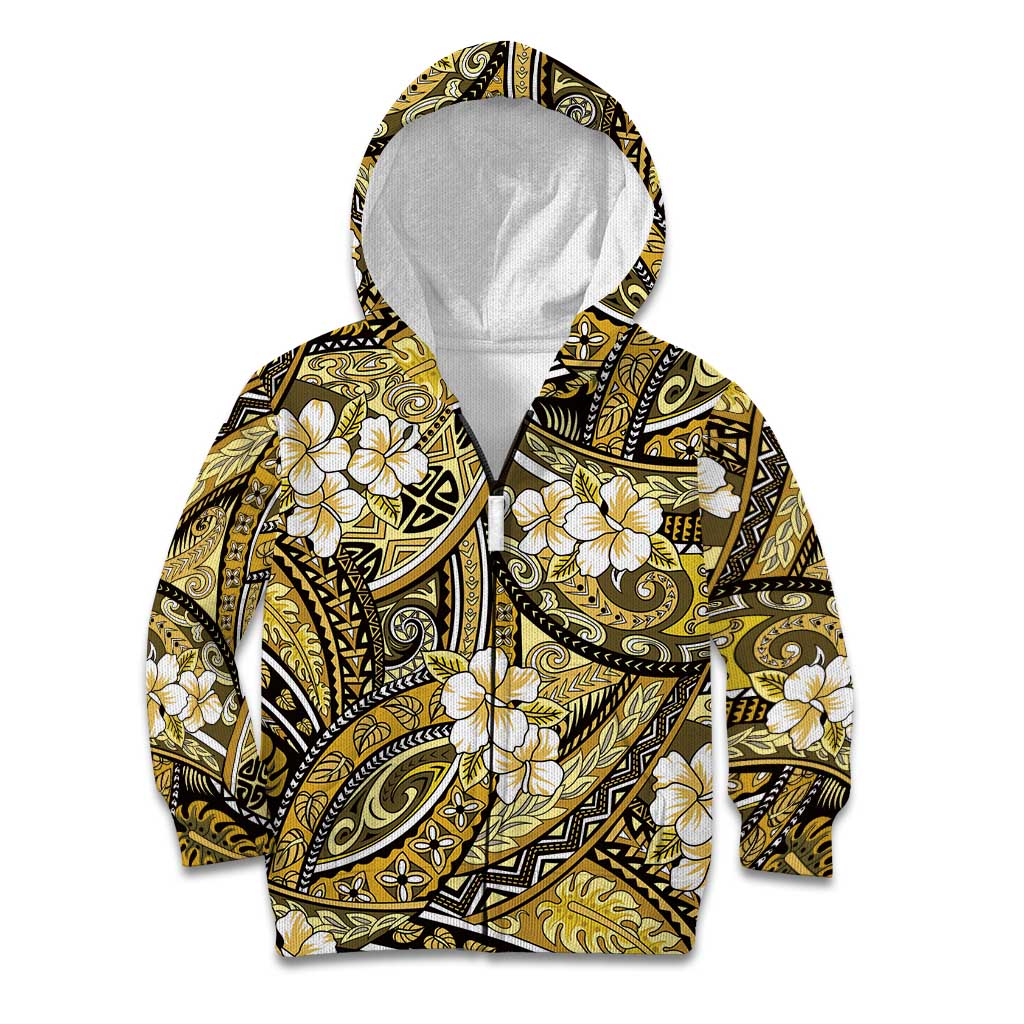 Polynesian Hibiscus Tropical Yellow Floral Kid Hoodie Tribal Pattern LT01 Zip Hoodie Yellow - Polynesian Pride
