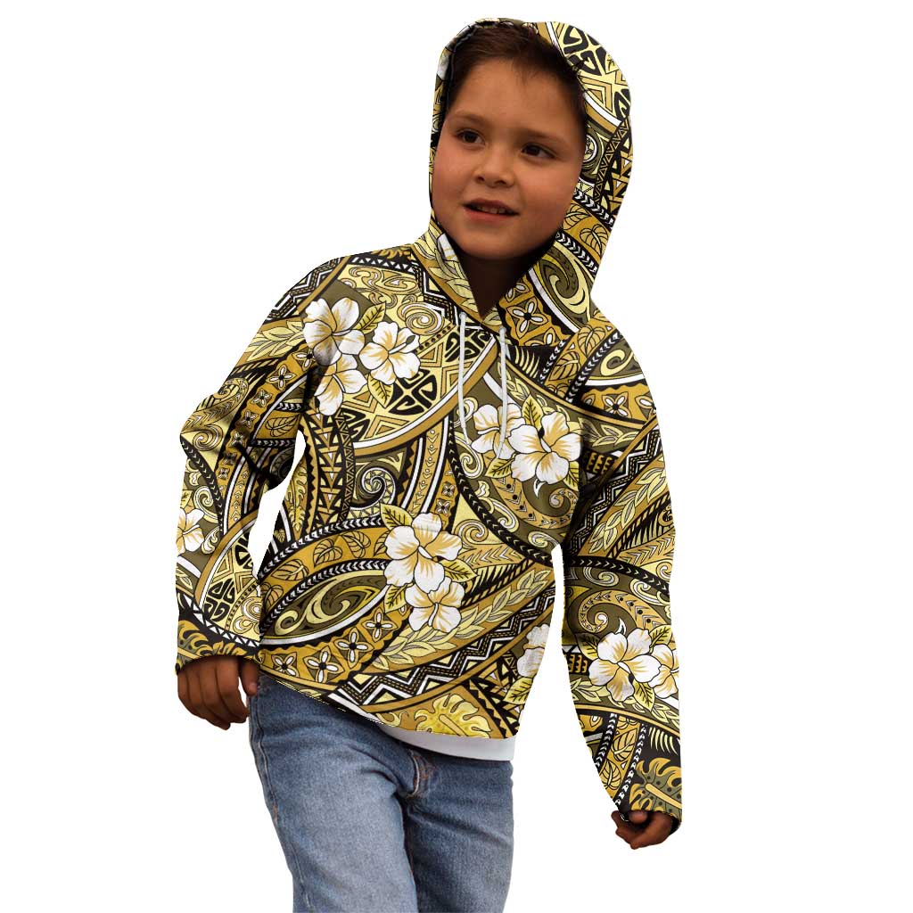 Polynesian Hibiscus Tropical Yellow Floral Kid Hoodie Tribal Pattern LT01 - Polynesian Pride