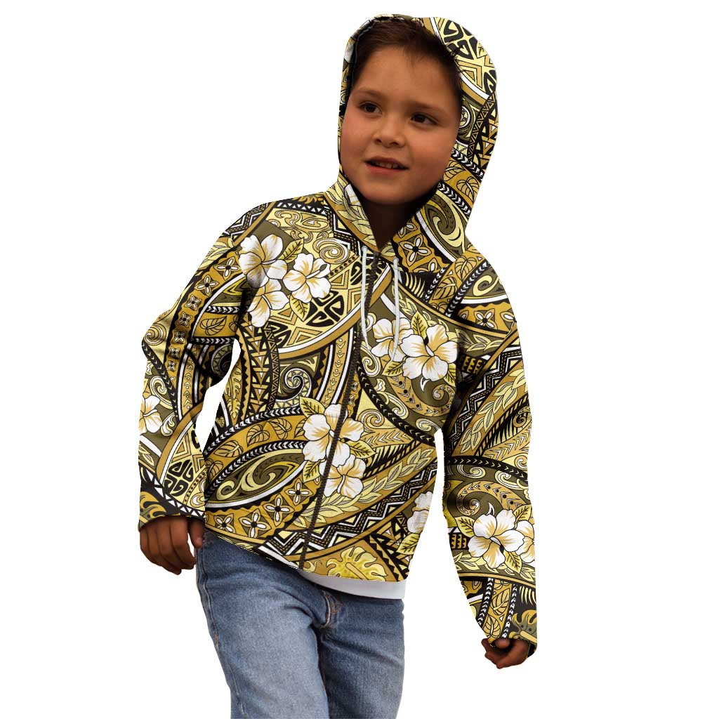 Polynesian Hibiscus Tropical Yellow Floral Kid Hoodie Tribal Pattern LT01 - Polynesian Pride