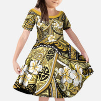 Polynesian Hibiscus Tropical Yellow Floral Kid Short Sleeve Dress Tribal Pattern LT01 KID Yellow - Polynesian Pride