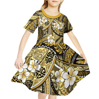 Polynesian Hibiscus Tropical Yellow Floral Kid Short Sleeve Dress Tribal Pattern LT01 - Polynesian Pride