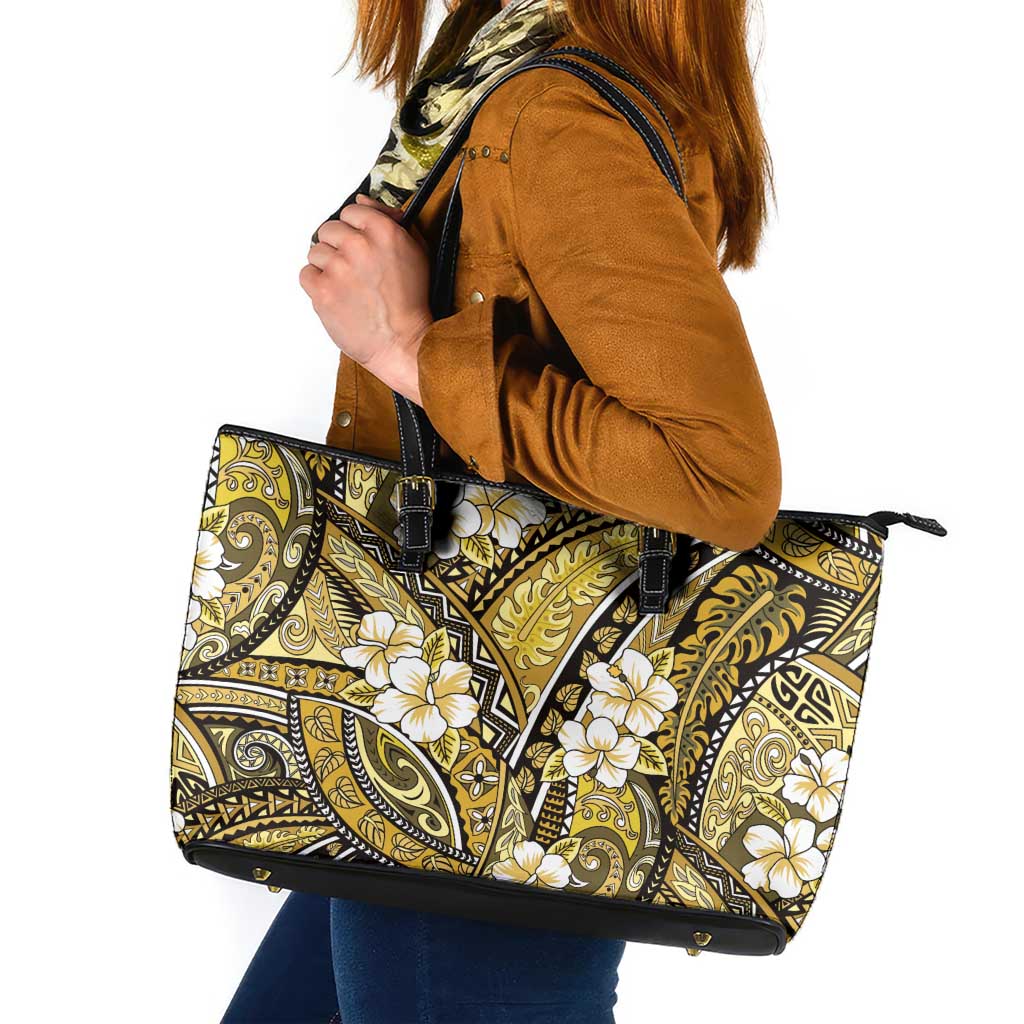 Polynesian Hibiscus Tropical Yellow Floral Leather Tote Bag Tribal Pattern LT01 Yellow - Polynesian Pride