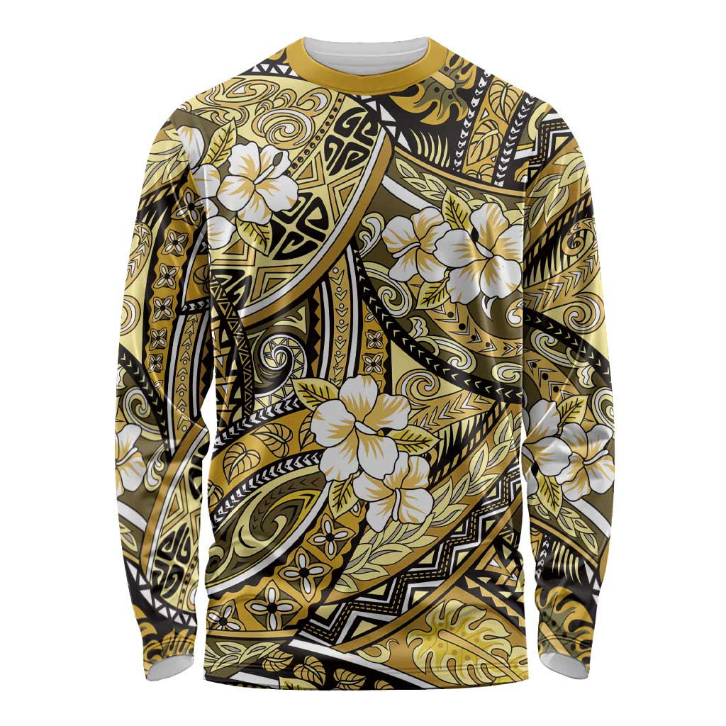 Polynesian Hibiscus Tropical Yellow Floral Long Sleeve Shirt Tribal Pattern LT01 Unisex Yellow - Polynesian Pride