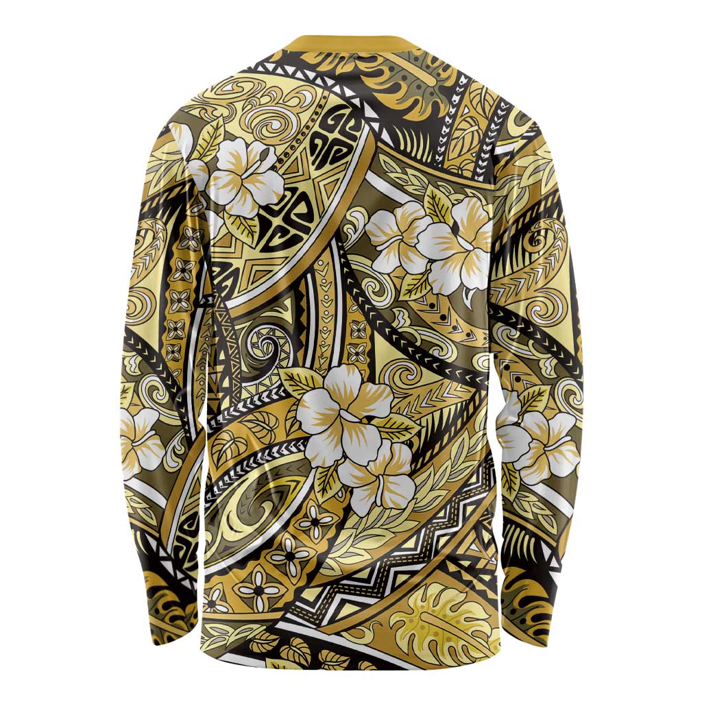 Polynesian Hibiscus Tropical Yellow Floral Long Sleeve Shirt Tribal Pattern LT01 - Polynesian Pride