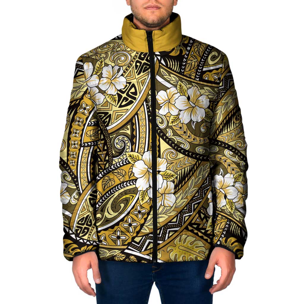 Polynesian Hibiscus Tropical Yellow Floral Padded Jacket Tribal Pattern LT01 Men Yellow - Polynesian Pride