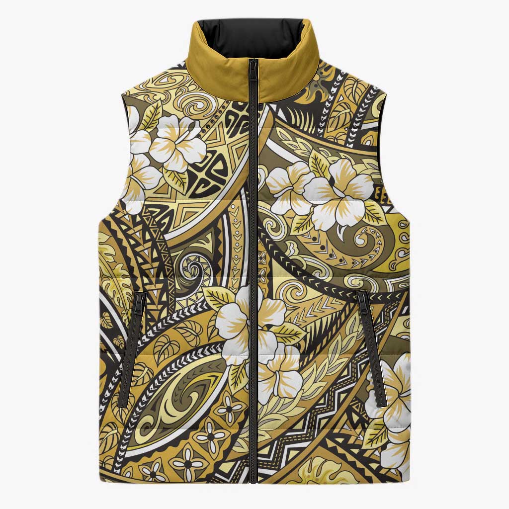 Polynesian Hibiscus Tropical Yellow Floral Sleeveless Puffer Jacket Tribal Pattern LT01 Unisex Yellow - Polynesian Pride