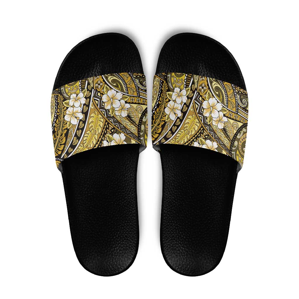 Polynesian Hibiscus Tropical Yellow Floral Slide Sandals Tribal Pattern LT01 Yellow - Polynesian Pride