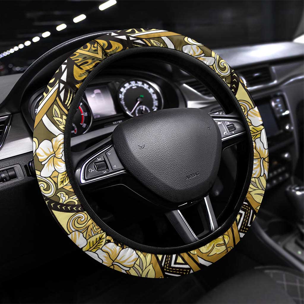 Polynesian Hibiscus Tropical Yellow Floral Steering Wheel Cover Tribal Pattern LT01 Universal Fit Yellow - Polynesian Pride