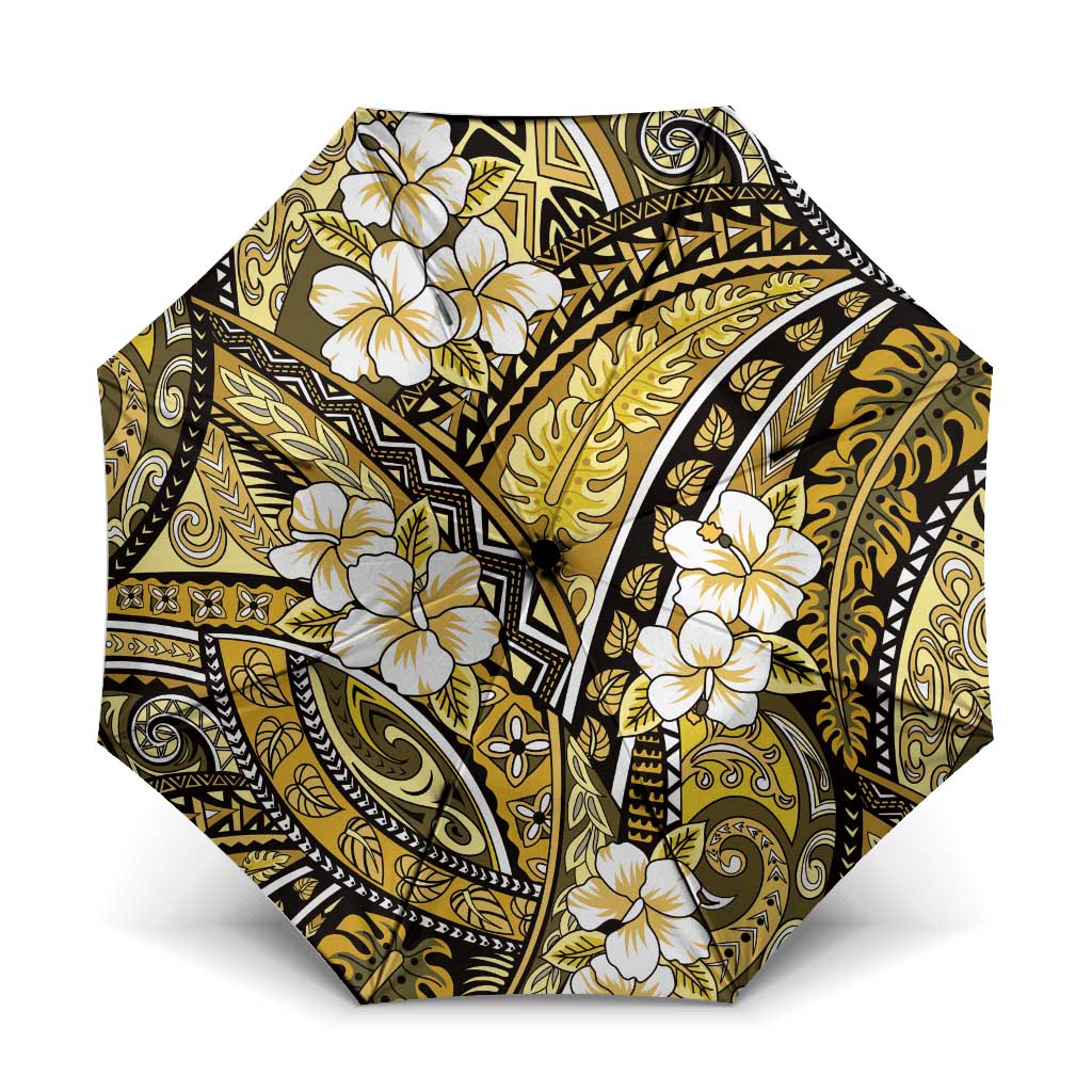 Polynesian Hibiscus Tropical Yellow Floral Umbrella Tribal Pattern LT01 One Size Folded 11.42 inch Opened Diameter 37.4 inch Yellow - Polynesian Pride