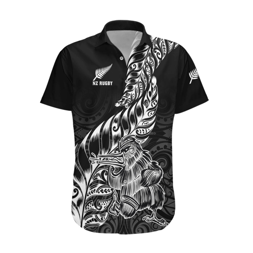 New Zealand Silver Fern Rugby Hawaiian Shirt Aotearoa Kiwi Maori Black Version LT01 Black - Polynesian Pride