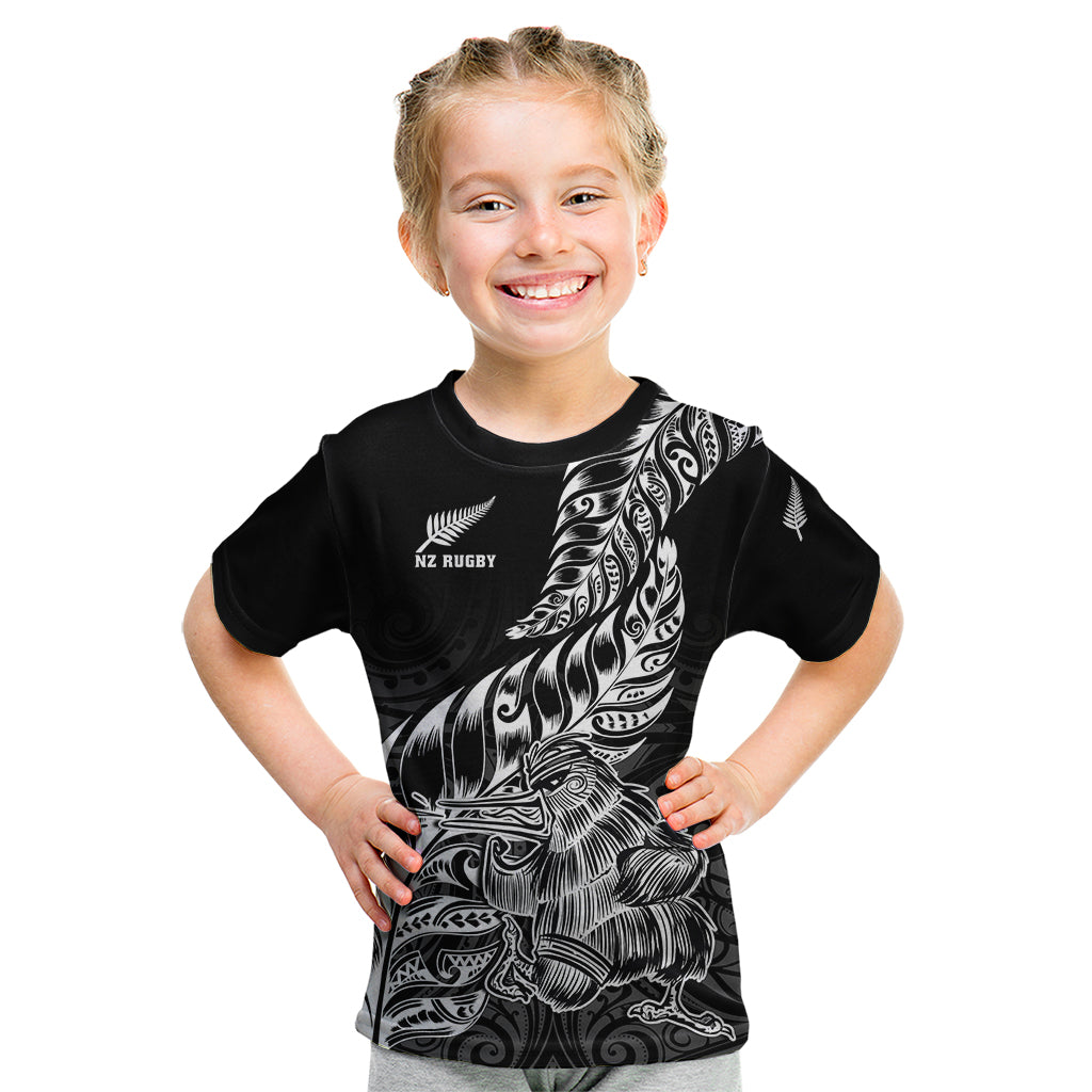 New Zealand Silver Fern Rugby Kid T Shirt Aotearoa Kiwi Maori Black Version LT01 Black - Polynesian Pride