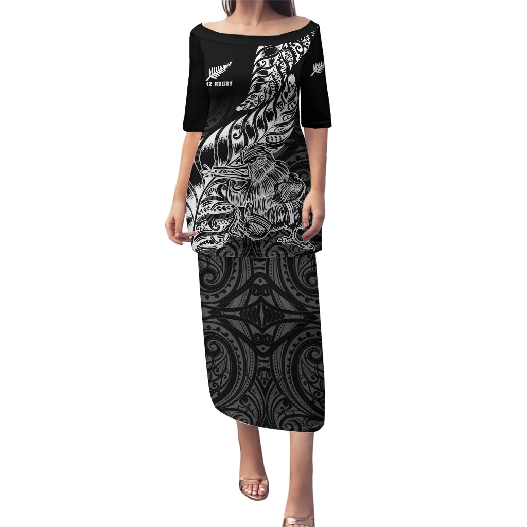 New Zealand Silver Fern Rugby Puletasi Aotearoa Kiwi Maori Black Version LT01 Long Dress Black - Polynesian Pride