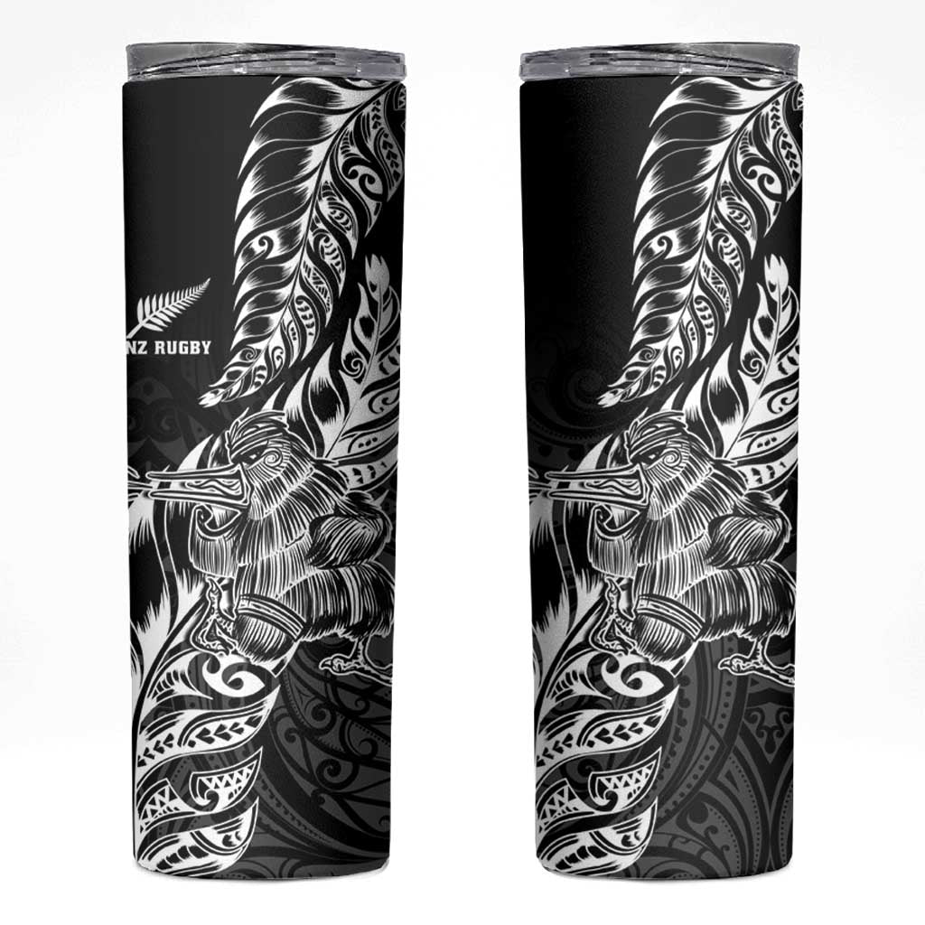 New Zealand Silver Fern Rugby Skinny Tumbler Aotearoa Kiwi Maori Black Version