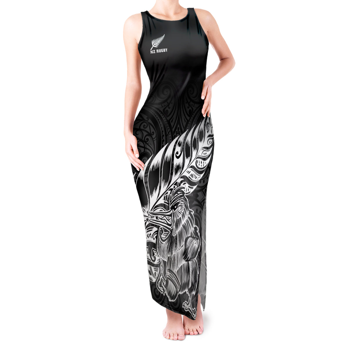 New Zealand Silver Fern Rugby Tank Maxi Dress Aotearoa Kiwi Maori Black Version LT01 Women Black - Polynesian Pride