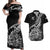 Custom New Zealand Silver Fern Rugby Couples Matching Off Shoulder Maxi Dress and Hawaiian Shirt Aotearoa Kiwi Maori Black Version LT01 Black - Polynesian Pride