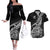 Custom New Zealand Silver Fern Rugby Couples Matching Off The Shoulder Long Sleeve Dress and Hawaiian Shirt Aotearoa Kiwi Maori Black Version LT01 Black - Polynesian Pride