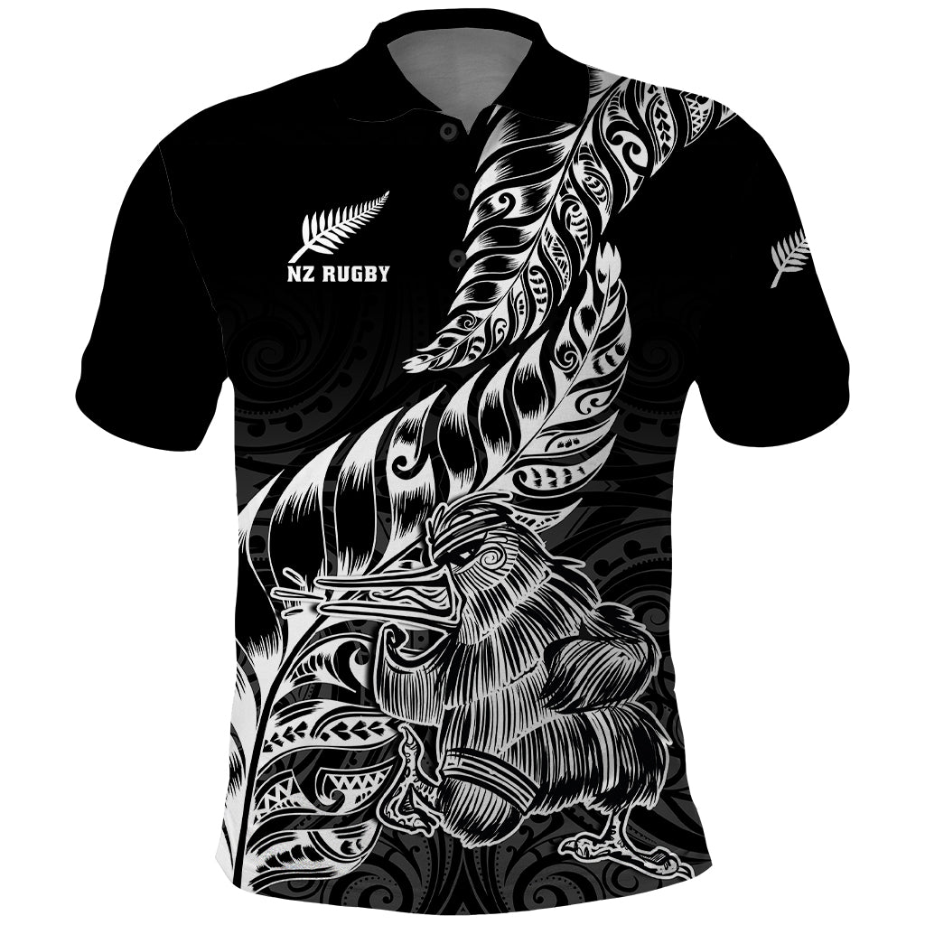 Custom New Zealand Silver Fern Rugby Polo Shirt - Aotearoa Kiwi Maori Black Version LT01 Black - Polynesian Pride