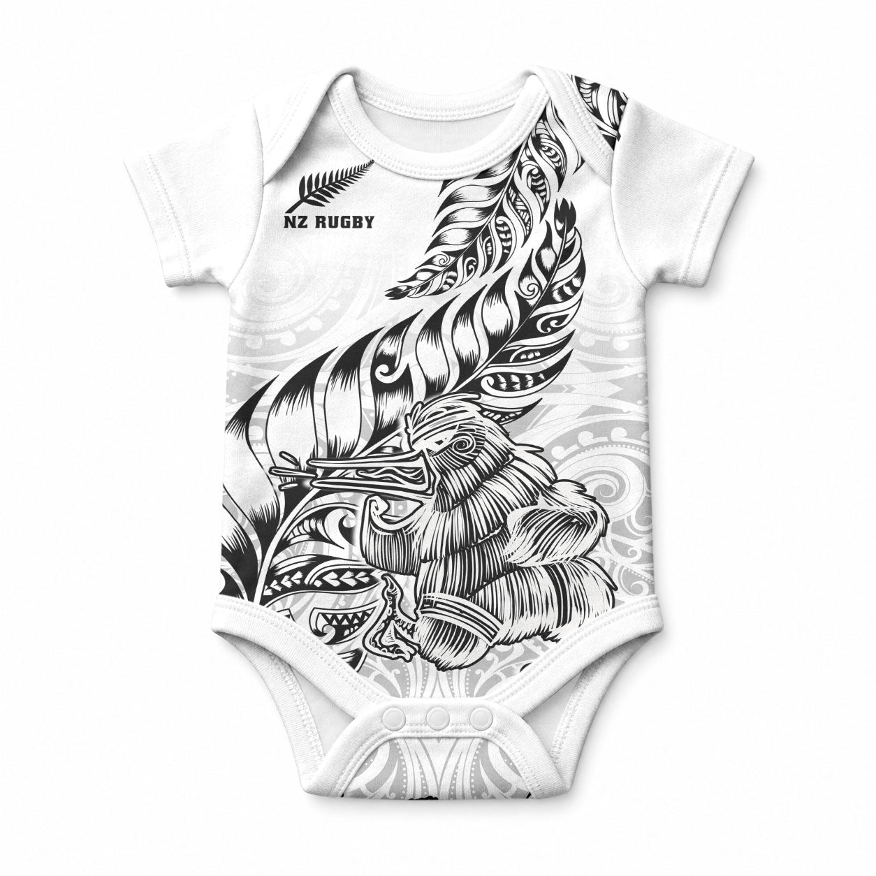 New Zealand Silver Fern Rugby Baby Onesie Aotearoa Kiwi Maori White Version