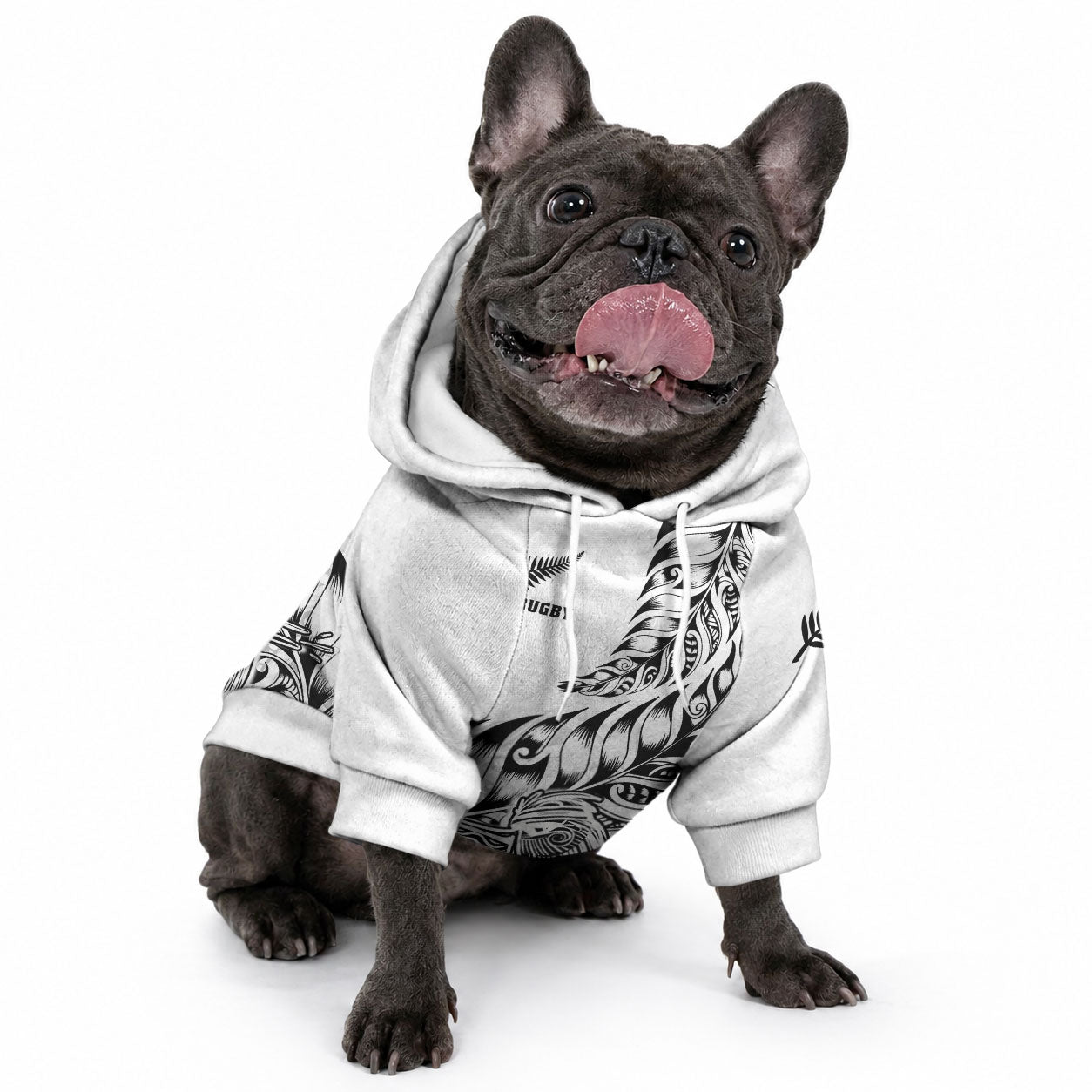 New Zealand Silver Fern Rugby Pet Hoodie Aotearoa Kiwi Maori White Version