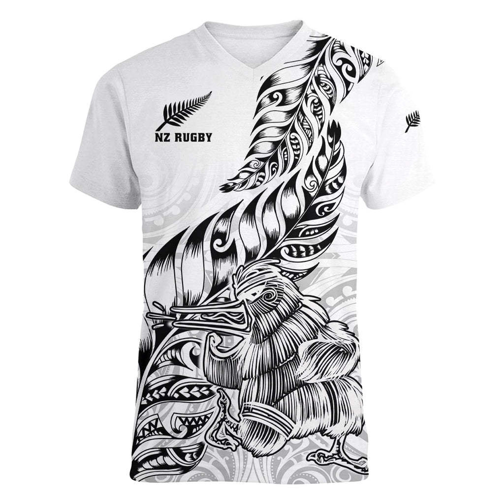 New Zealand Silver Fern Rugby Women V Neck T Shirt Aotearoa Kiwi Maori White Version LT01 Female White - Polynesian Pride