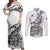 Custom New Zealand Silver Fern Rugby Couples Matching Off Shoulder Maxi Dress and Long Sleeve Button Shirts Aotearoa Kiwi Maori White Version LT01 White - Polynesian Pride