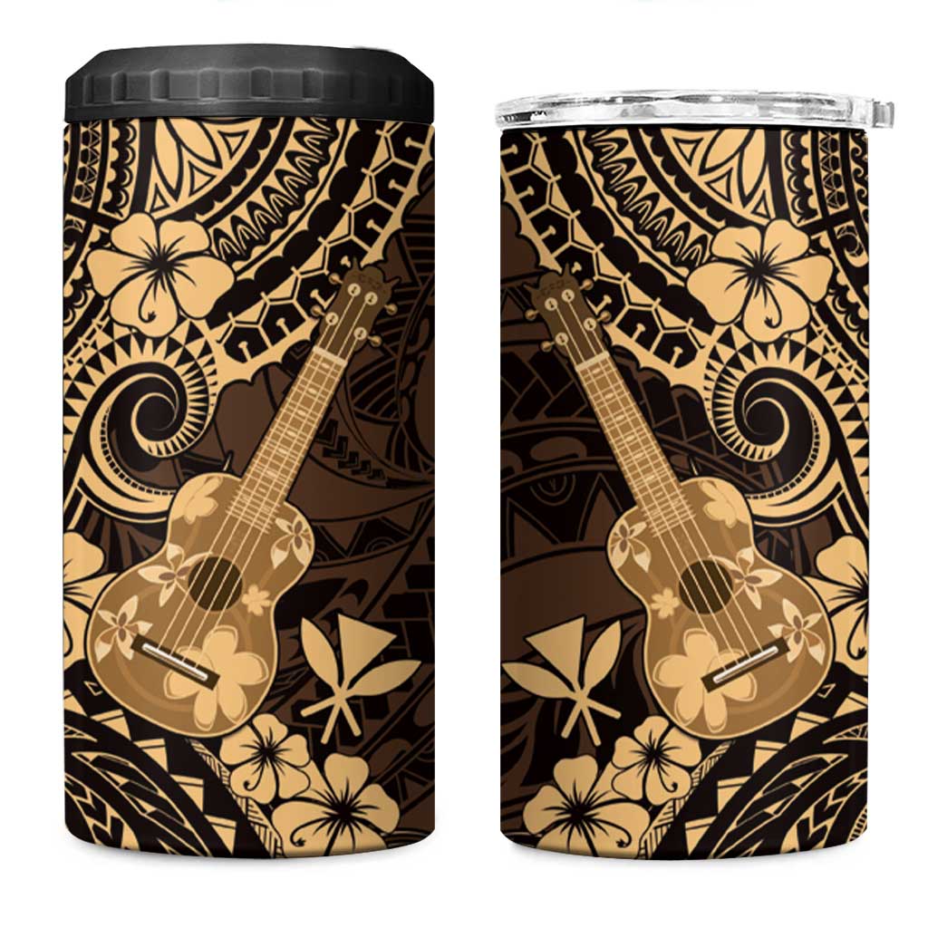 Hawaii Ukulele 4 in 1 Can Cooler Tumbler Polynesian Pattern Gold Version LT01 One Size: 16 oz Gold - Polynesian Pride