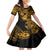 Hawaii Ukulele Family Matching Off Shoulder Short Dress and Hawaiian Shirt Polynesian Pattern Gold Version LT01 Daughter's Dress Gold - Polynesian Pride