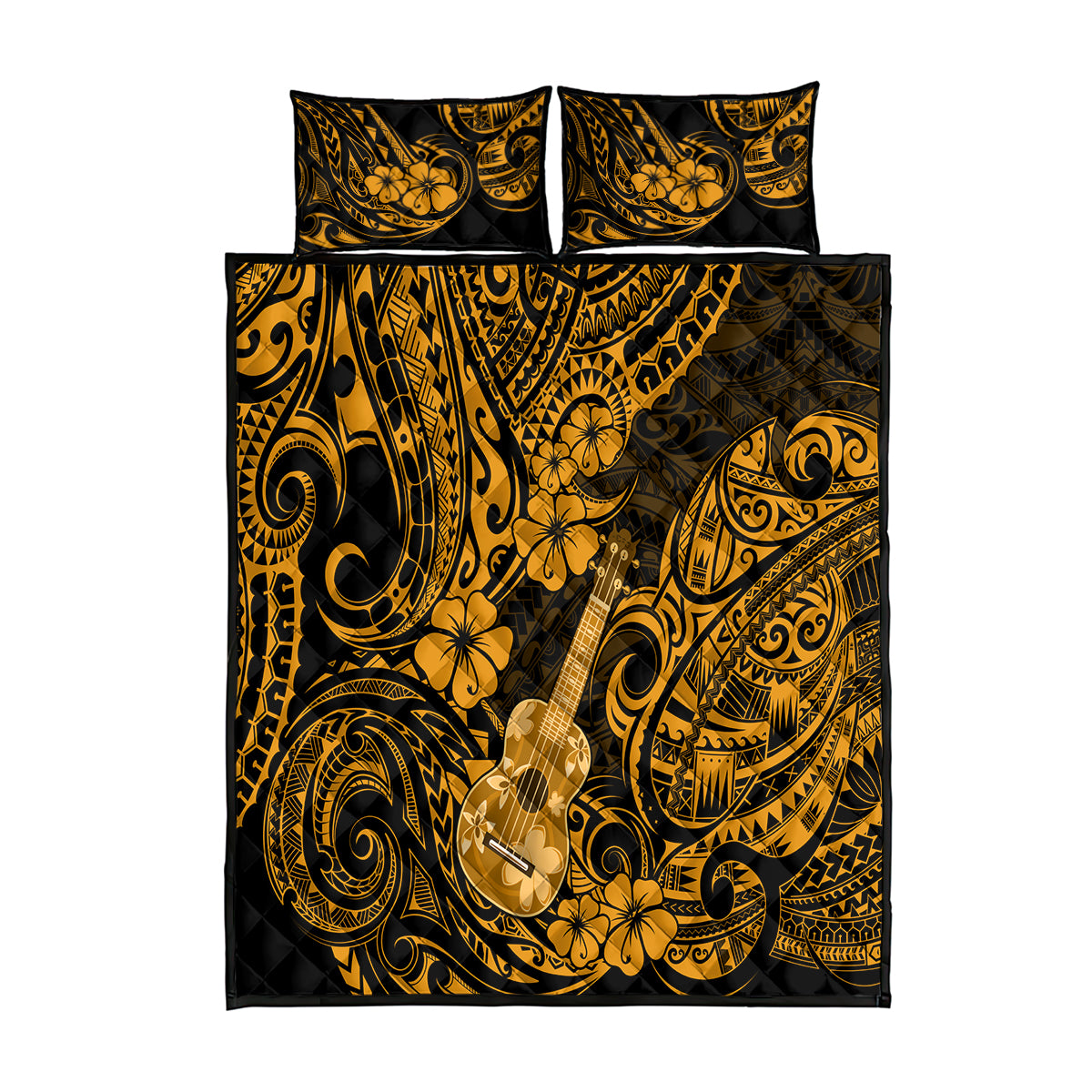 Hawaii Ukulele Quilt Bed Set Polynesian Pattern Gold Version LT01 Gold - Polynesian Pride